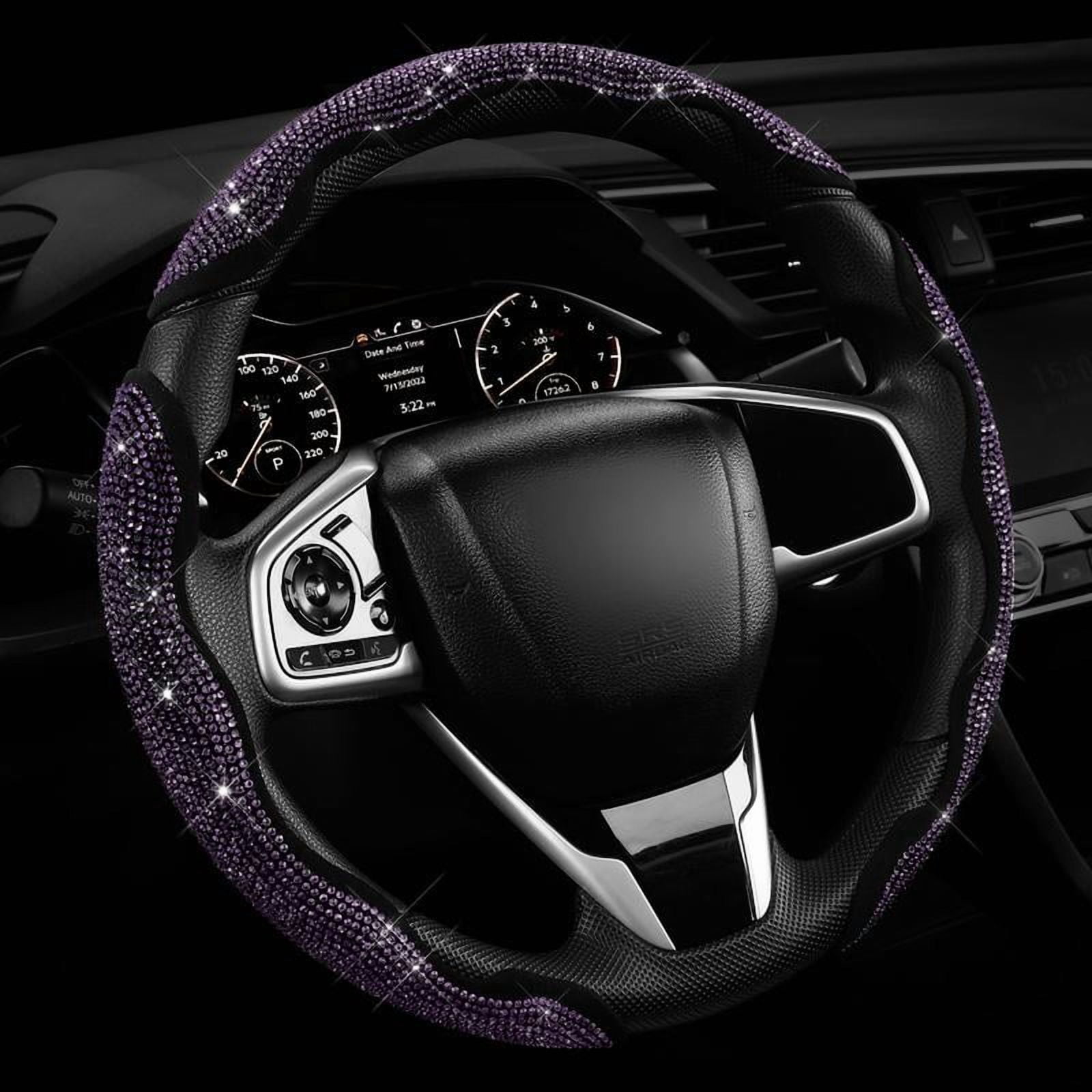 Diamond-studded car steering wheel cover, inlaid with crystal rhinestones, 3-piece set of segmented steering wheel protectors, universal design, suitable for 99% of car models, especially suitable fo