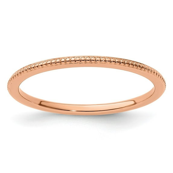 Diamond2Deal 10K Rose Gold 1.2mm Beaded Stackable Band Ring for Women Size 7