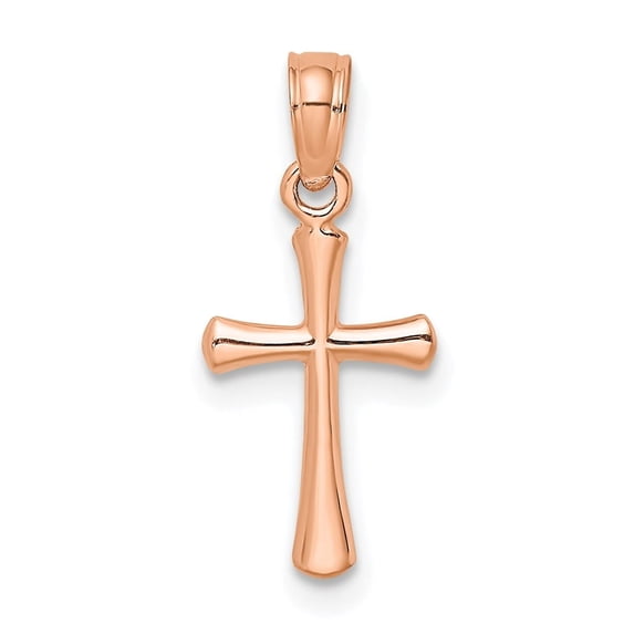 Diamond2Deal 10K Rose Gold Polished Beveled Cross w/ Round tips Charm Pendant for Women (L- 0.71 inch)