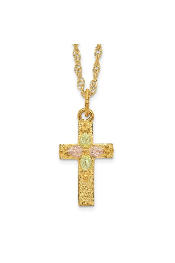 10K Tri-Color Gold Cross Necklace for Women 18"