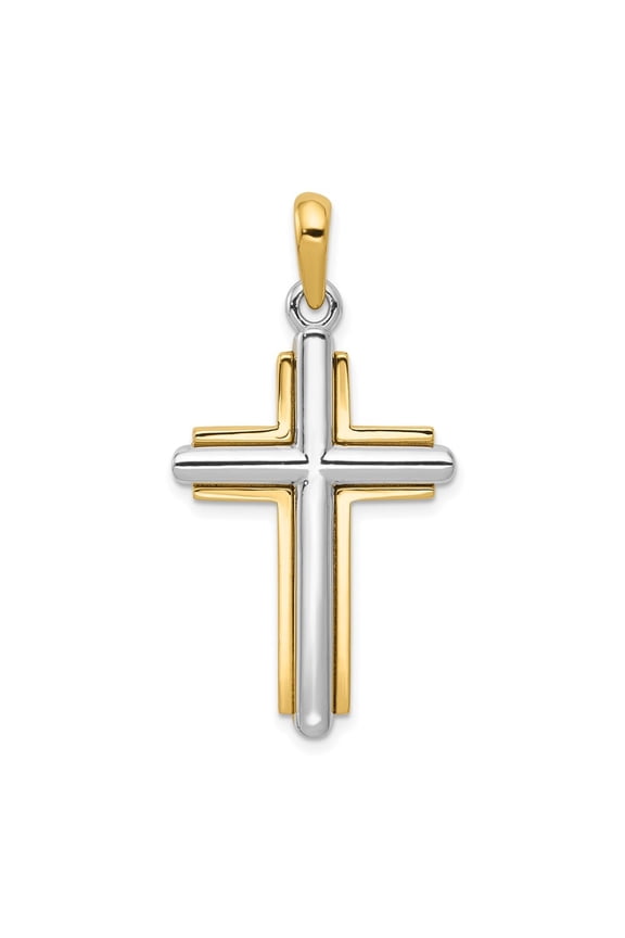 Diamond2Deal 10K Tri-Color Gold Cross Pendant for Women (L- 1.46 inch, W- 0.79 inch)