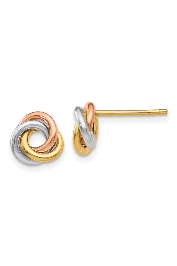 Diamond2Deal 10K Tri-Color Gold Twisted Knot Post Stud Earrings for Women (L- 0.32 inch, W- 0.32 inch)