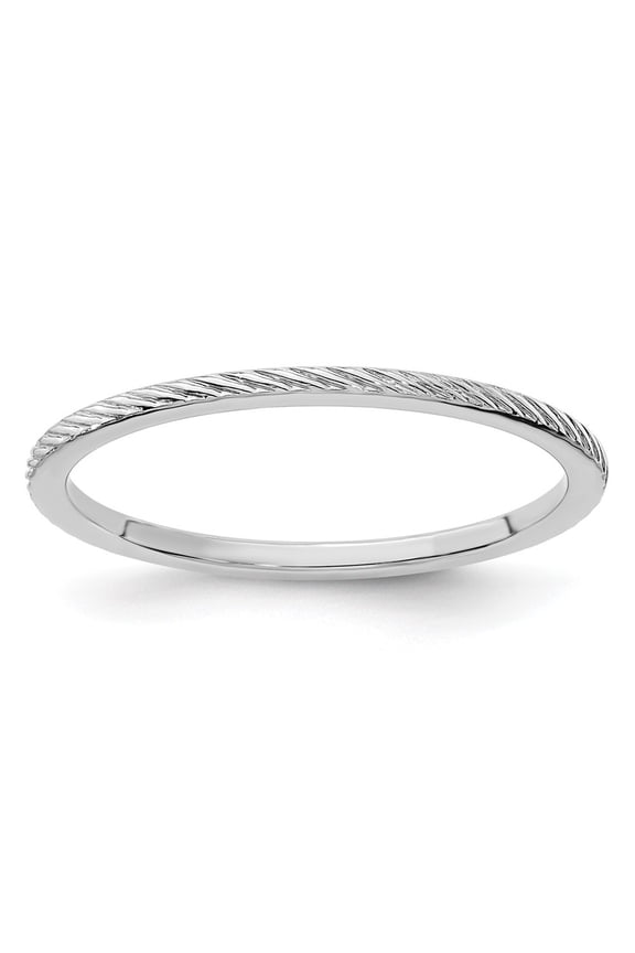 10K White Gold 1.2mm Twisted Wire Pattern Stackable Band Ring for Women Size 7