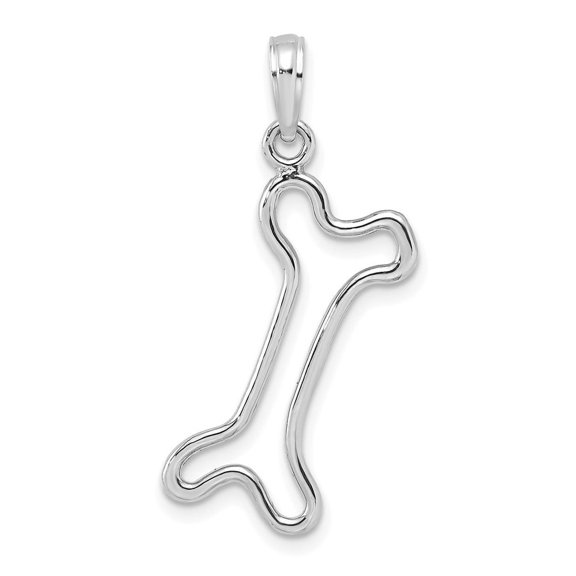 Diamond2Deal 10K White Gold Cut-Out Polished Dog Bone Charm Pendant for Women (L- 1.21 inch, W- 0.4 inch)
