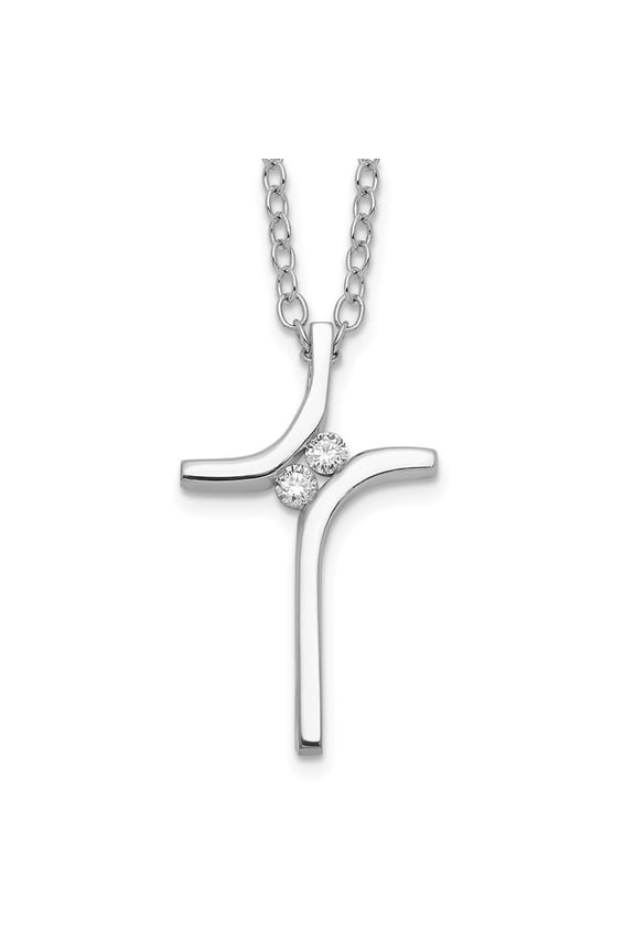 10K White Gold Diamond Cross Necklace