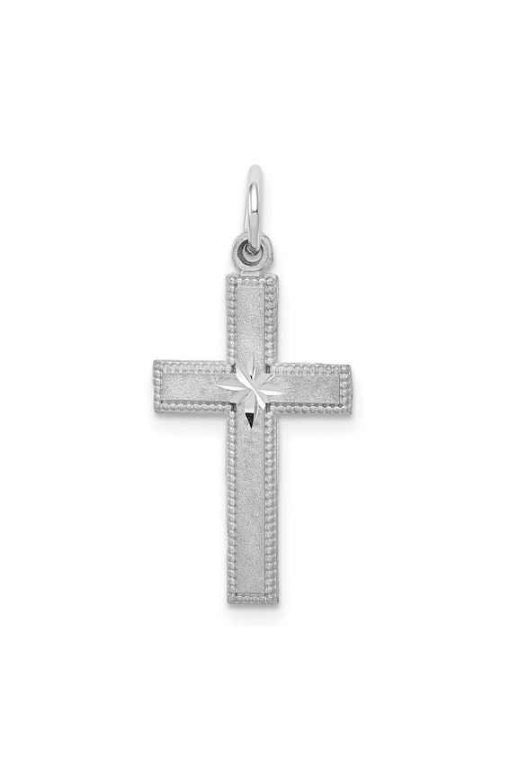 10K White Gold Diamond-Cut Cross Pendant for Women (L- 1.07 inch, W- 0.48 inch)