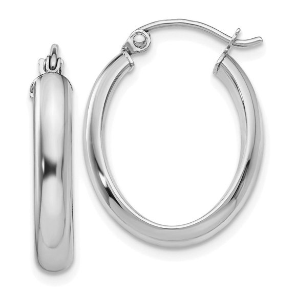 Diamond2Deal 10K White Gold Polished 3.5mm Oval Hoop Earrings for Women (L- 0.94 inch, W- 0.68 inch)
