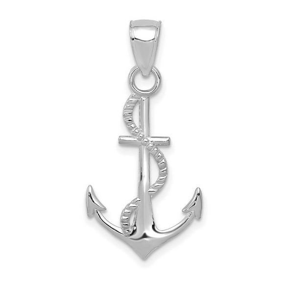 Diamond2Deal 10K White Gold Polished Anchor W/Rope Pendant for Women