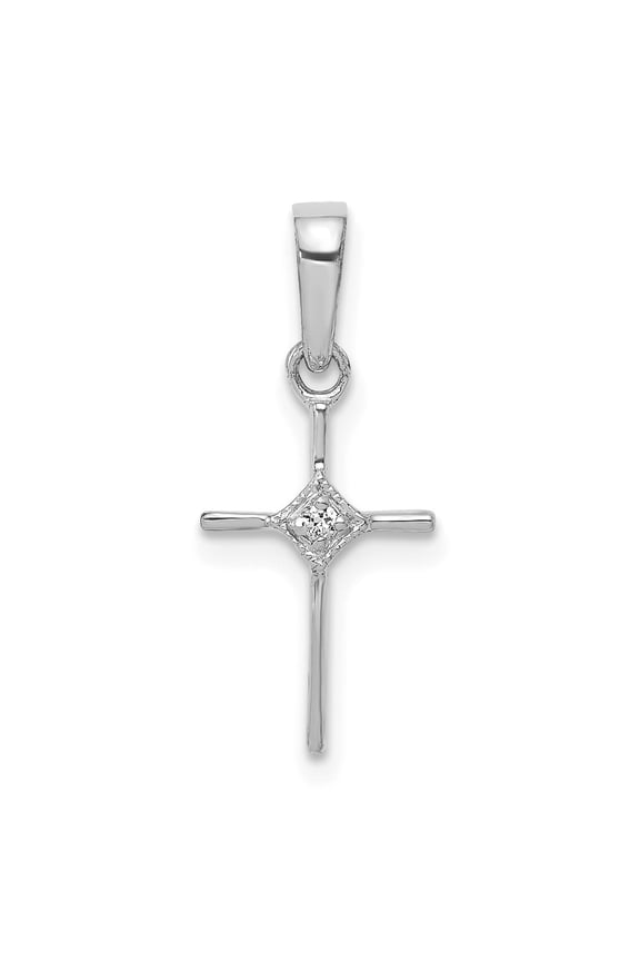 10K White Gold Small .01ct. Diamond Cross Pendant