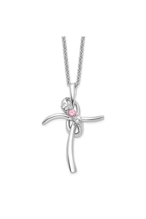 10K White Gold White and Pink Topaz Grace Cross with 2 Inch Extender for Women 18"