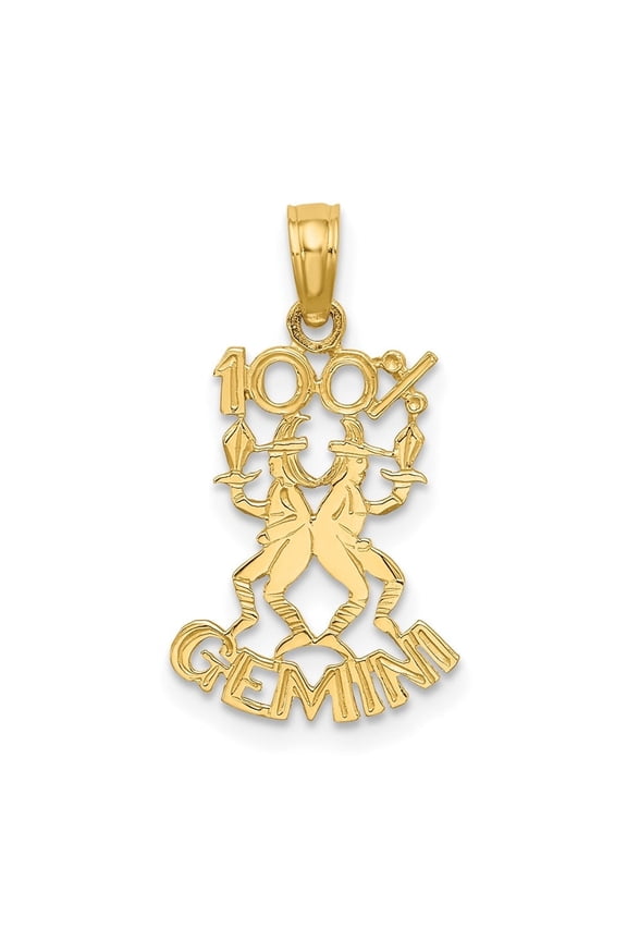 Diamond2Deal 10K Yellow Gold 100% GEMINI Zodiac Charm Pendant for Women (L- 0.78 inch, W-0.47 inch)