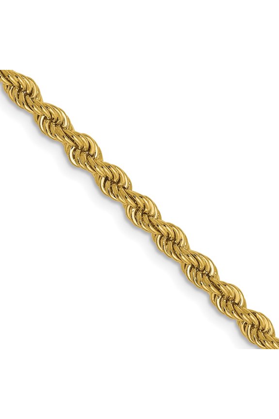 Diamond2Deal 10K Yellow Gold 2.25mm Solid Regular Rope Chain Necklace for Women 18"