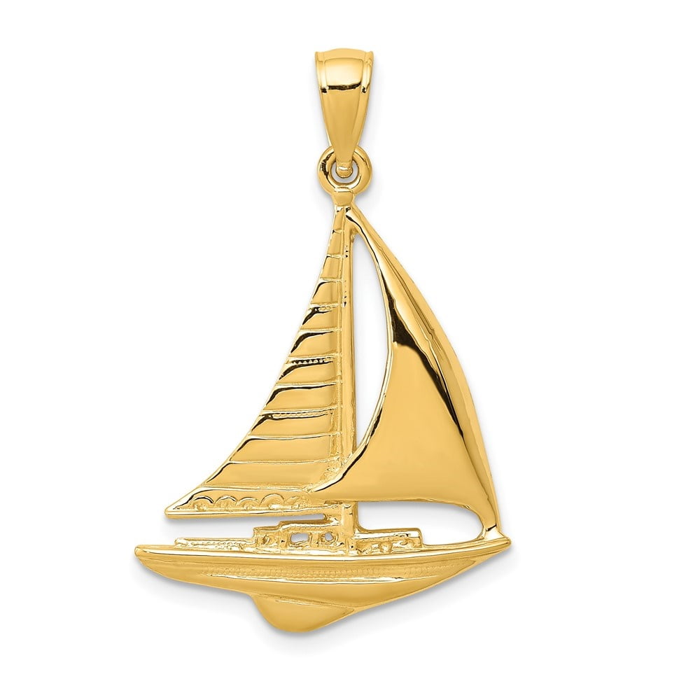 DIAMOND2DEAL INC Diamond2Deal 10K Yellow Gold 2-D Sailboat Pendant for Women (L- 1.26 inch, W- 0.79 inch)