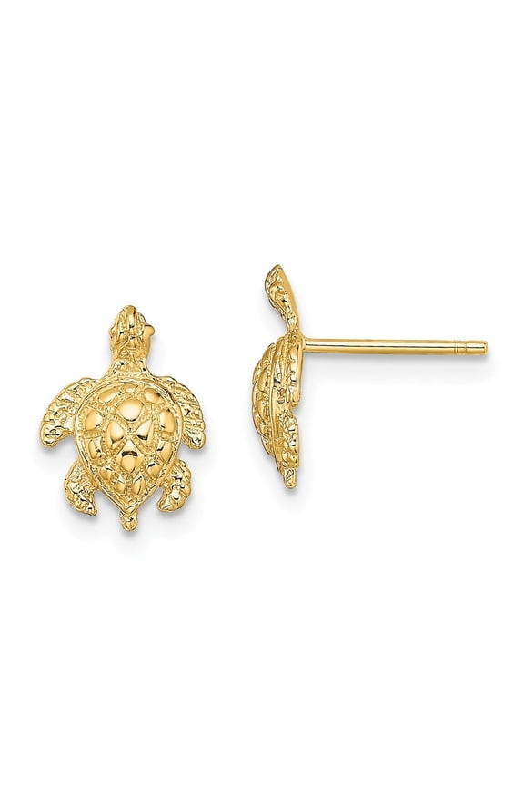 Diamond2Deal 10K Yellow Gold 2-D Textured Sea Turtle Post Stud Earrings for Women (L- 0.46 inch, W- 0.34 inch)