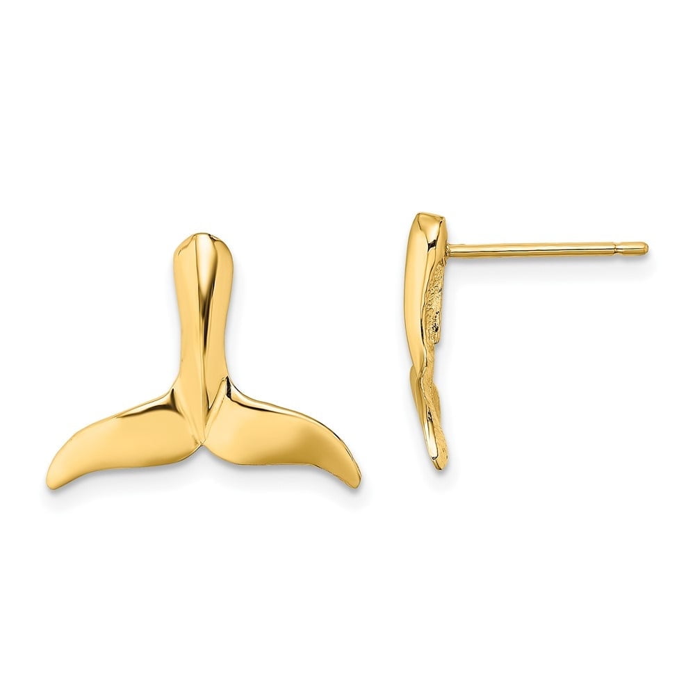 DIAMOND2DEAL INC Diamond2Deal 10K Yellow Gold 2-D Whale Tail Post Stud Earrings for Women (L- 0.51 inch, W- 0.63 inch)