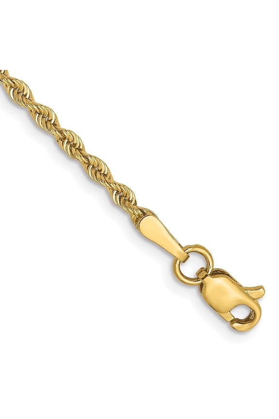 Mother's Day Gift 10K Yellow Gold 2mm Solid Regular Rope Chain Bracelet for Women 7"