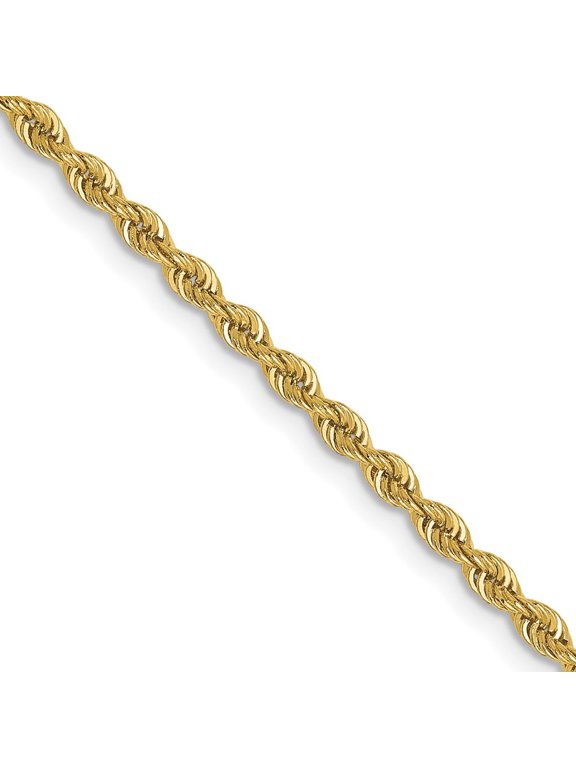 Mother's Day Gift 10K Yellow Gold 2mm Solid Regular Rope Chain Necklace for Women 18"