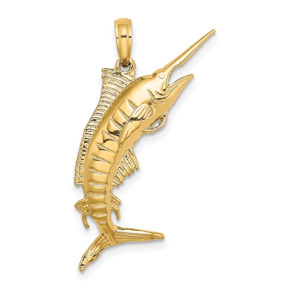 Diamond2Deal 10K Yellow Gold 3-D Polished BLUE MARLIN Charm Pendant for Women (L- 1.34 inch, W- 0.49 inch)