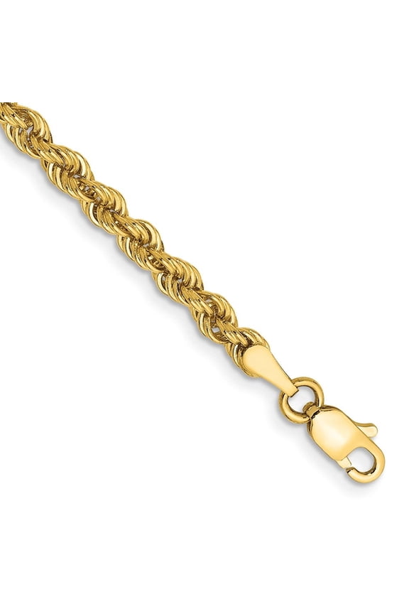 Diamond2Deal 10K Yellow Gold 3mm Regular Rope Chain Anklet for Women 9"