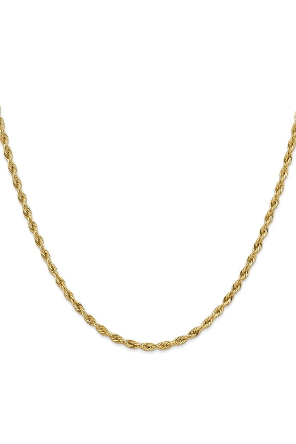 Diamond2Deal 10K Yellow Gold 3mm Semi-Solid Rope Chain Necklace for Women 26"