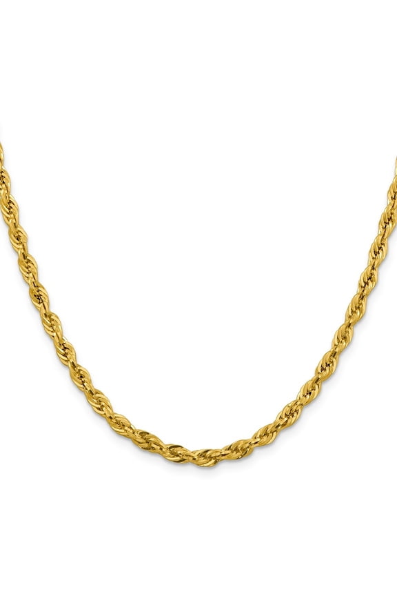 Diamond2Deal 10K Yellow Gold 4.25mm Semi-Solid Rope Chain Necklace for Men 24"