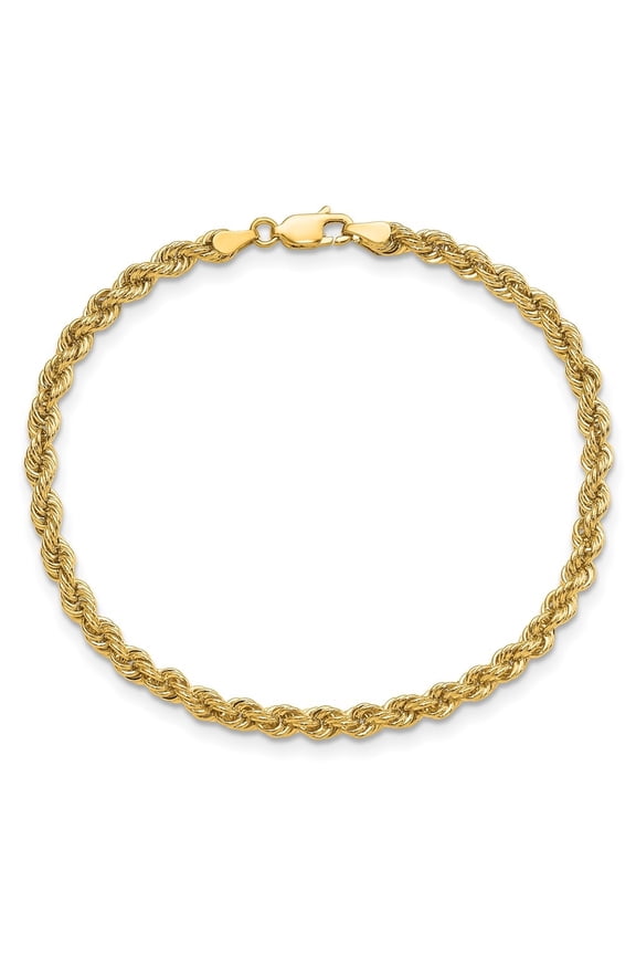Diamond2Deal 10K Yellow Gold 4mm Regular Rope Chain Bracelet for Men 7"