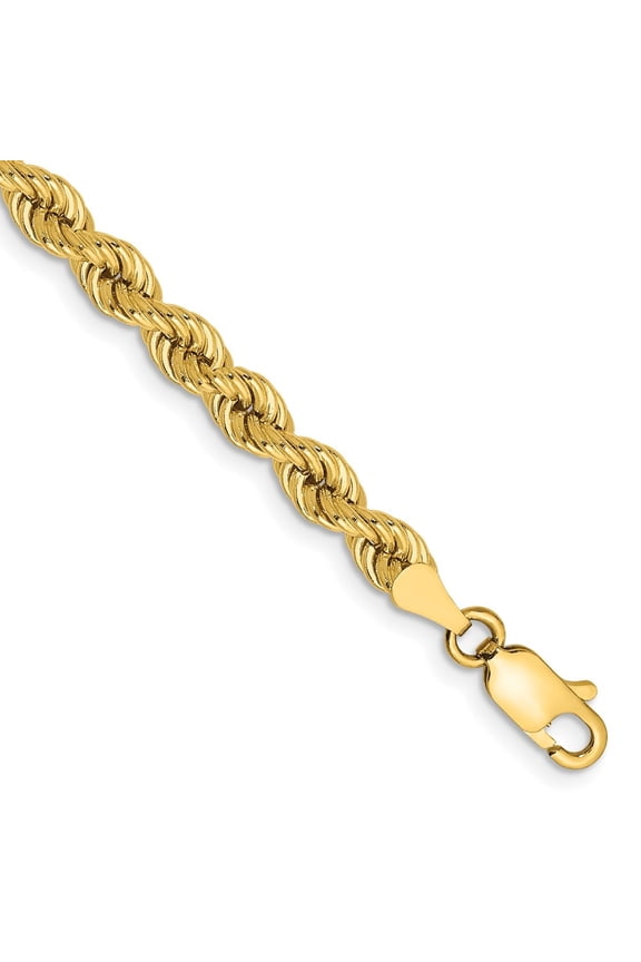 Diamond2Deal 10K Yellow Gold 4mm Regular Rope Chain Bracelet for Men 7"