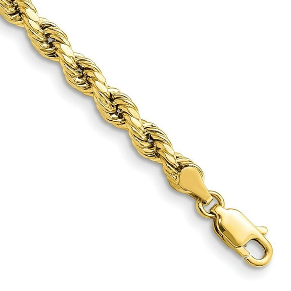 Diamond2Deal 10K Yellow Gold 4mm Semi-Solid Diamond-Cut Rope Chain Bracelet for Men 7"
