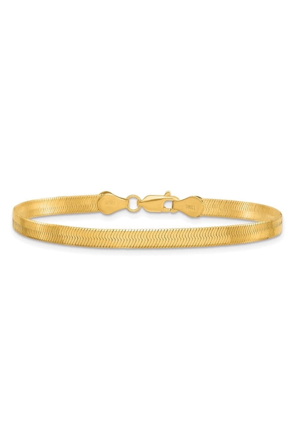 Mother's Day Gift 10K Yellow Gold 4mm Silky Herringbone Chain Anklet for Women 9"