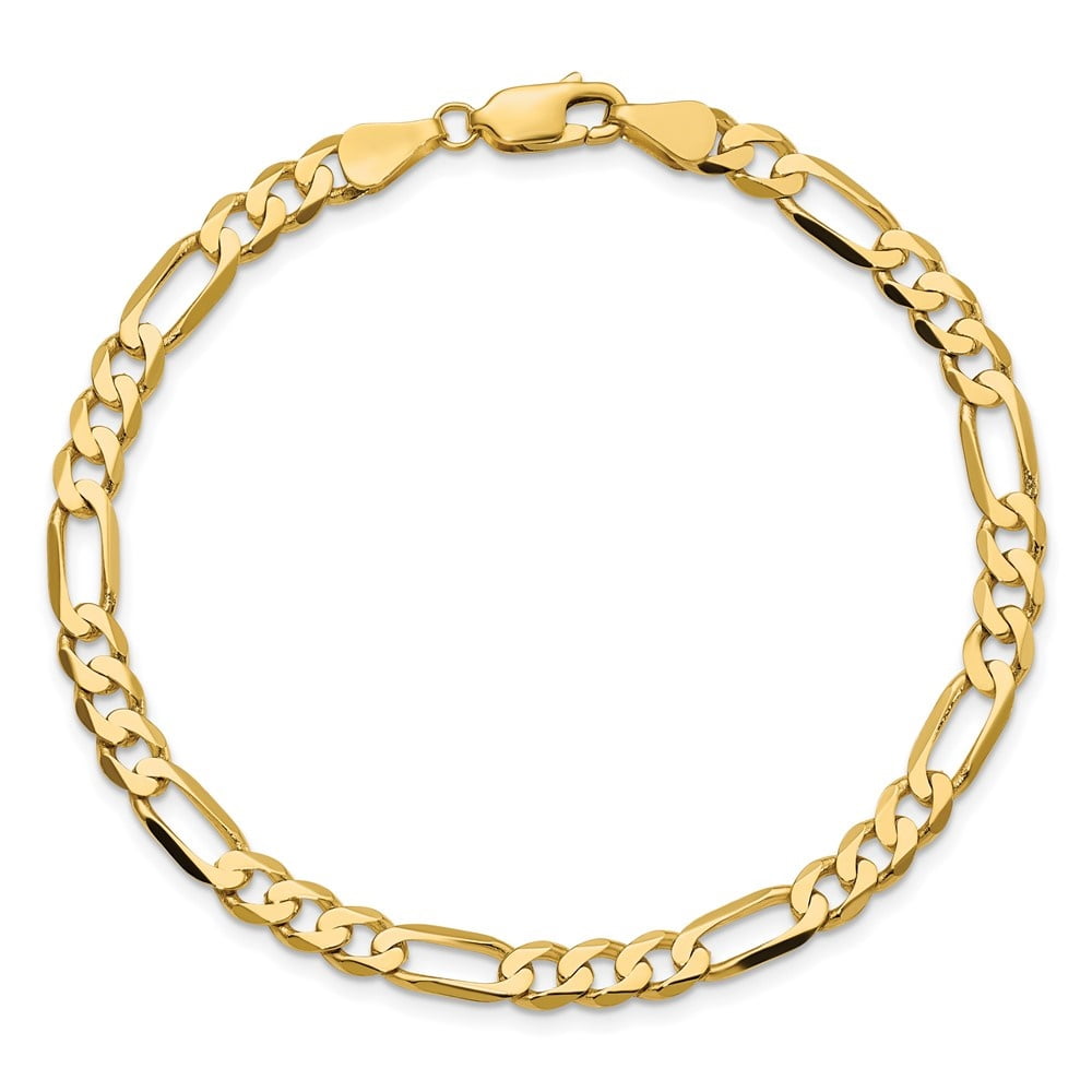 Diamond2Deal 10K Yellow Gold 5.25mm Flat Figaro Chain Bracelet for Men 8"