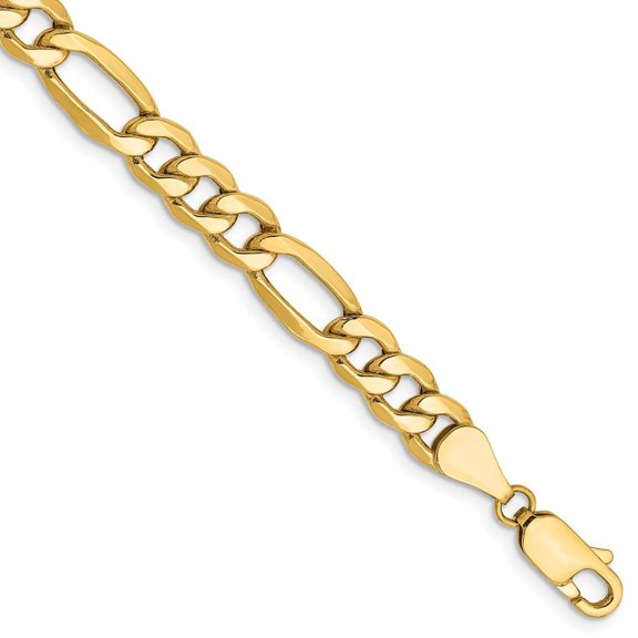 Diamond2Deal 10k Yellow Gold 6.25mm Semi-Solid Figaro Chain Bracelet for Women 7"