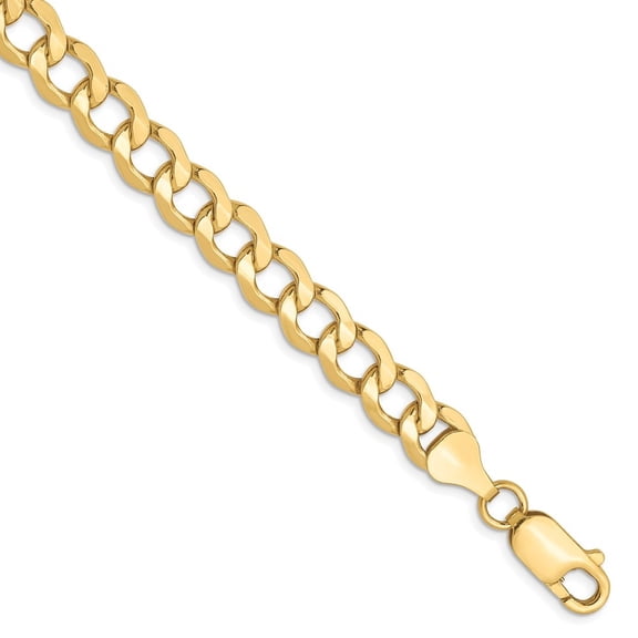 Diamond2Deal Mother's Day Gift 10K Yellow Gold 6.5mm Semi-Solid Curb Chain Bracelet for Women 8"