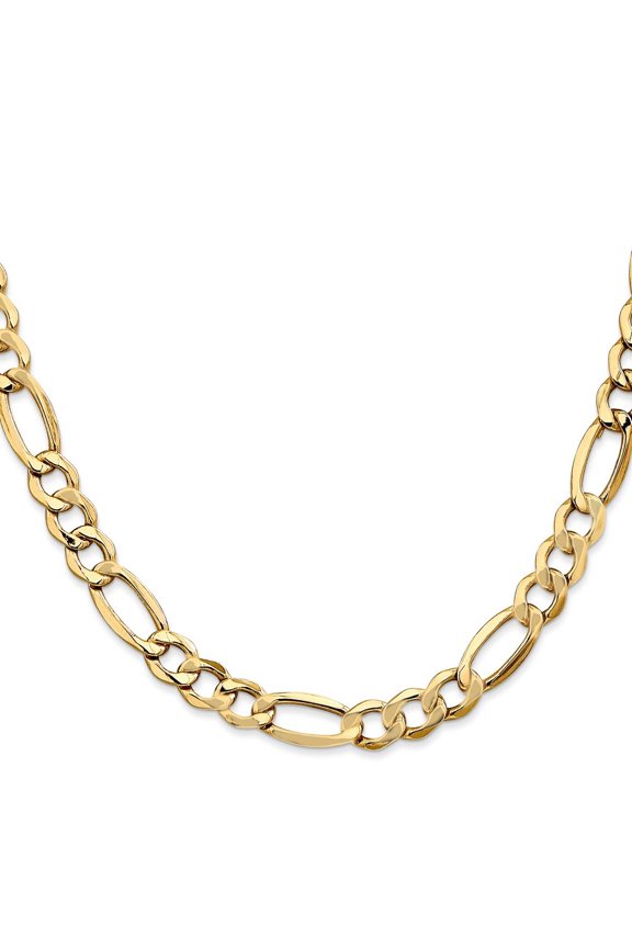 Diamond2Deal 10K Yellow Gold 7.3mm Semi-Solid Figaro Chain Necklace for Women 18"