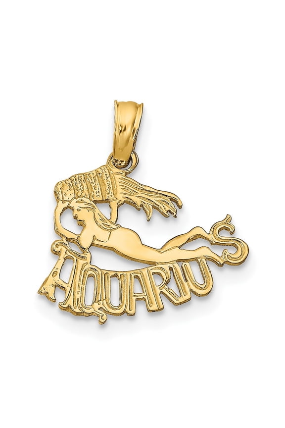 Diamond2Deal 10K Yellow Gold AQUARIUS Zodiac Charm Pendant for Women (L- 0.67 inch, W- 0.63 inch)