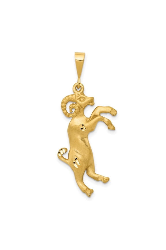Diamond2Deal 10K Yellow Gold Aries Zodiac Charm Pendant for Women (L- 1.58 inch, W- 0.4 inch)