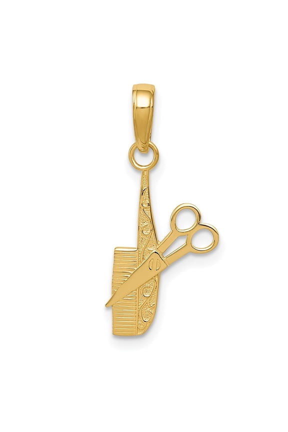 Diamond2Deal 10K Yellow Gold Comb and Scissors Charm Pendant for Women (L- 0.95 inch, W-0.43 inch)