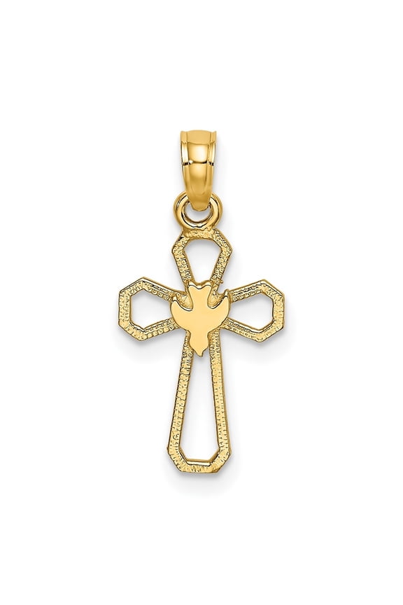 Diamond2Deal 10K Yellow Gold Cut-Out Cross with Dove Charm Pendant for Women (L- 0.61 inch, W- 0.44 inch)