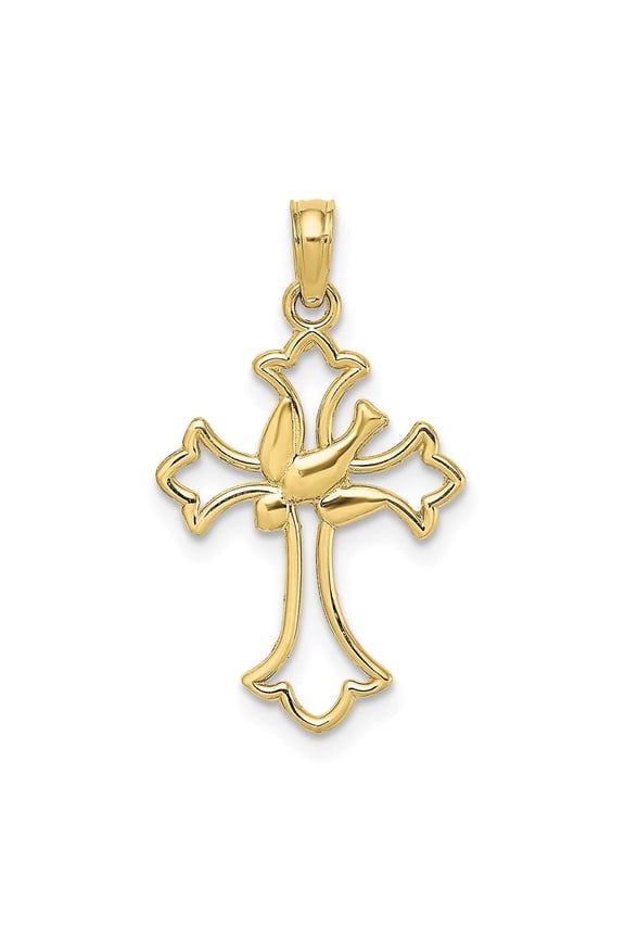 Diamond2Deal 10K Yellow Gold Cut-Out Dove Center Cross Charm Pendant for Women (L- 0.97 inch, W- 0.56 inch)