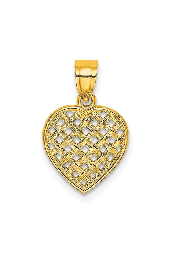 10K Yellow Gold Cut Out Textured Woven Heart Charm Pendant for Women