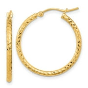 DIAMOND2DEAL INC Diamond2Deal 10K Yellow Gold Diamond-Cut 2mm Round Tube Hoop Earrings for Women (L- 1.06 inch, W- 1 inch)