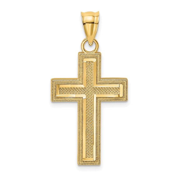 Diamond2Deal 10K Yellow Gold Diamond-Cut Block Cross Charm Pendant for Women (L- 0.9 inch)