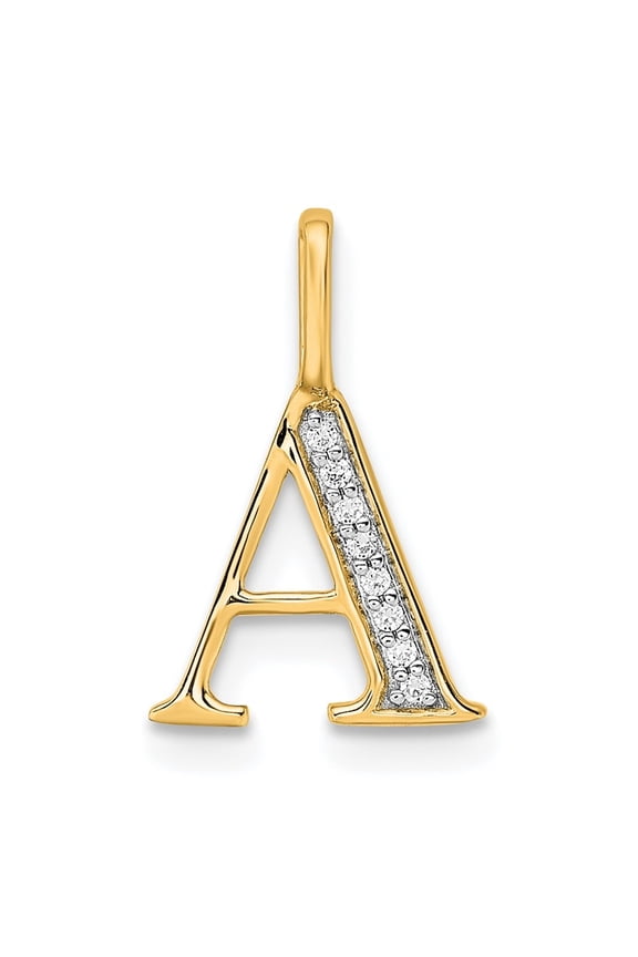 10K Yellow Gold Diamond Letter A Initial Pendant