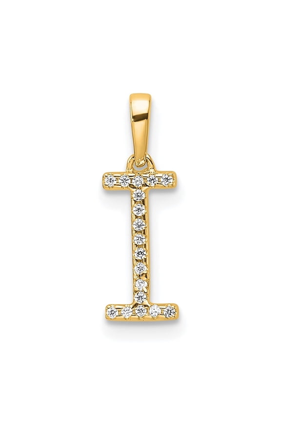 10K Yellow Gold Diamond Letter I Initial Pendant