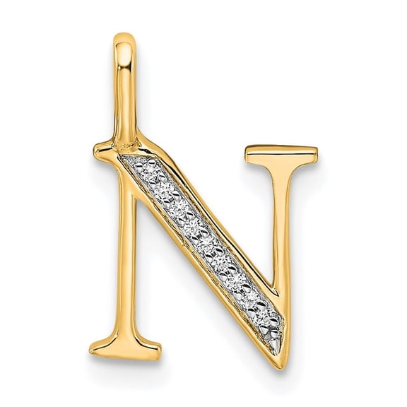 Diamond2Deal 10K Yellow Gold Diamond Letter N Initial Pendant