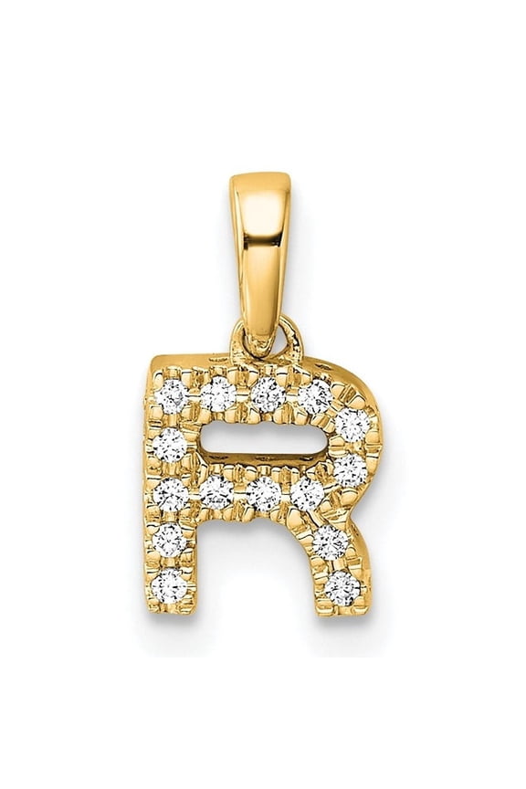 10K Yellow Gold Diamond Letter R Initial with Bail Pendant