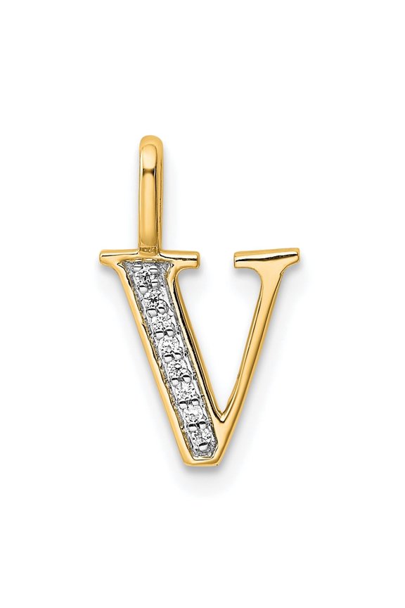 10K Yellow Gold Diamond Letter V Initial Pendant