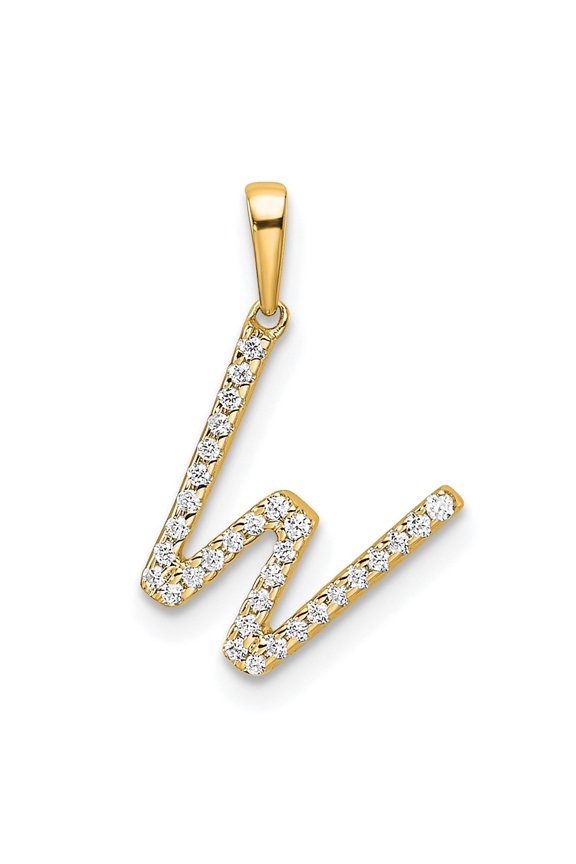 10K Yellow Gold Diamond Letter W Initial Pendant