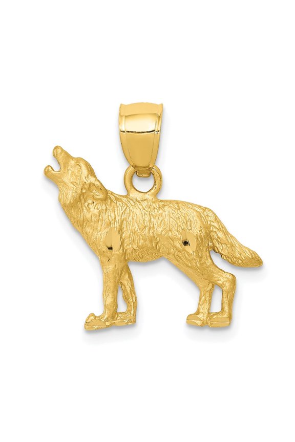 10K Yellow Gold Diamond cut Wolf Pendant
