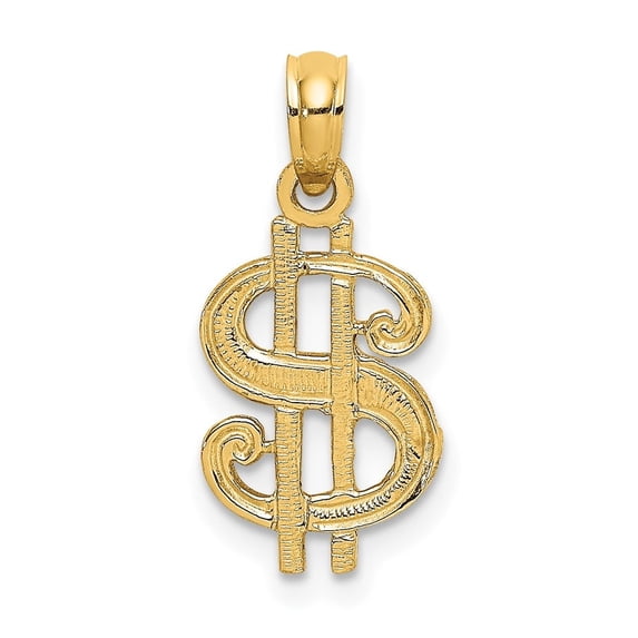 Diamond2Deal 10K Yellow Gold Dollar Sign Charm Pendant for Women (L- 0.69 inch, W- 0.37 inch)