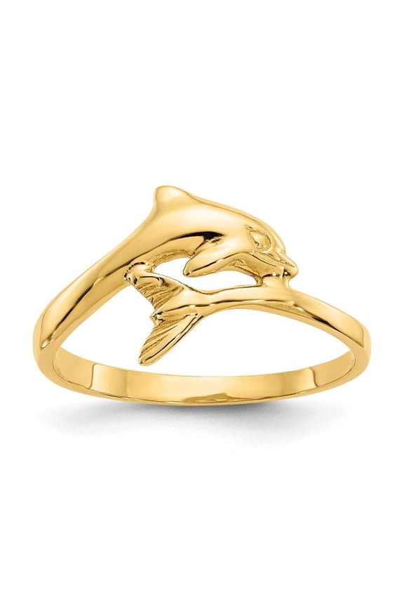 Diamond2Deal 10K Yellow Gold Dolphin Ring for Women Size 6